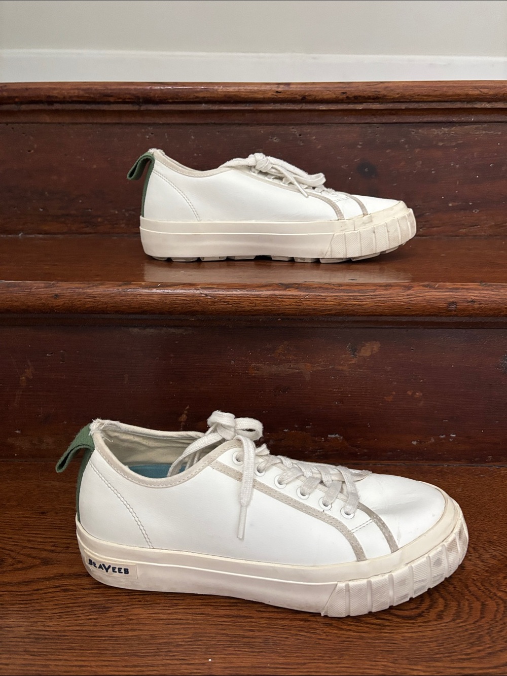 SeaVees White Low-Top Sneakers with Green Heel Pull